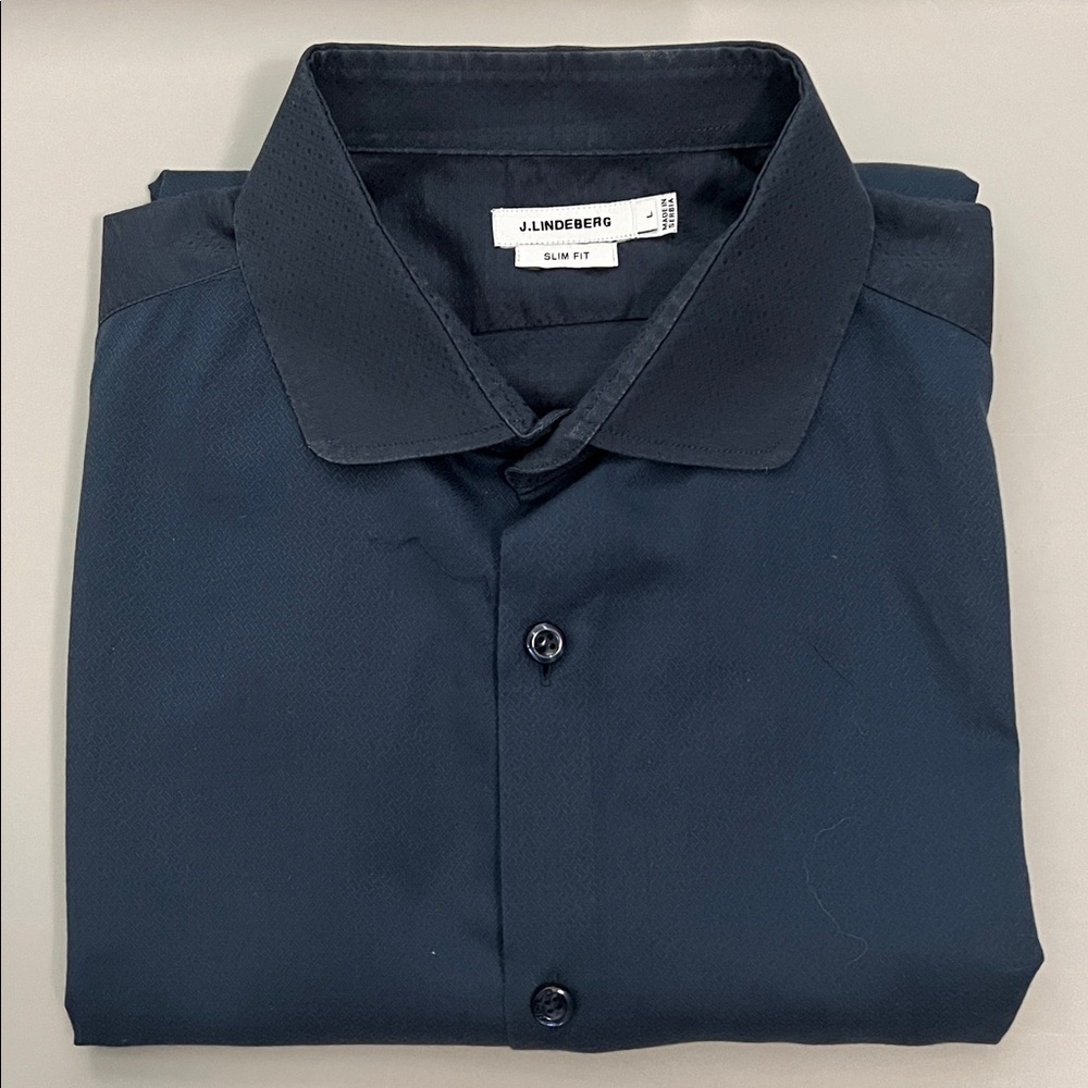 J Lindeberg Textured Two Tone Navy Dress Shirt Size Large